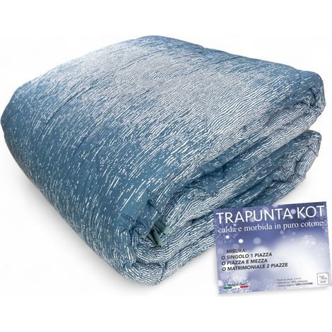 Kot Bollicine Teal Quilt - Couvre-lit d'hiver en pur coton - Fabriqué en Italie, rembourrage hypoallergénique cm. 260x270