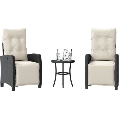 vidaXL Ensemble de bistro 3 pcs avec coussins noir résine tressée