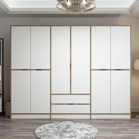 Armoire design 10 portes et 2 tiroirs Srau L270xH210 Blanc et Bois (1/5)