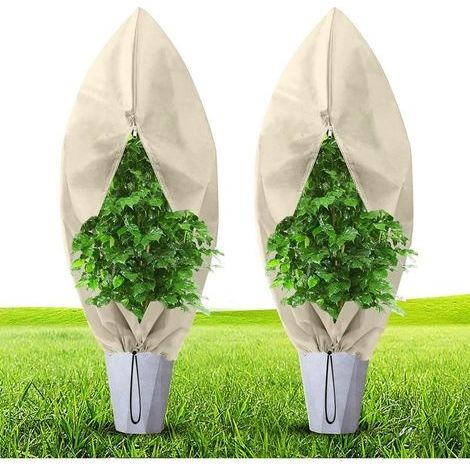 Housse D'hivernage pour Plante, 140 x 200 cm Housse de Protection pour Plantes Ajustable avec Cordon de Serrage à Glissière, Anti-Givre Réutilisable Sac de Protection des Plantes (Beige) (1/5)