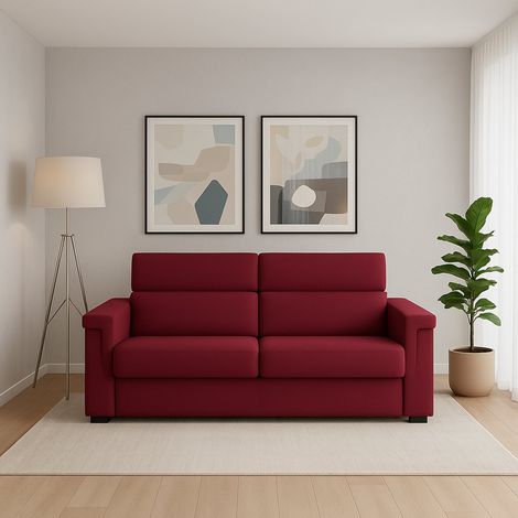 Sofá Fijo 3 Plazas Cantu, Desenfundable, Lavable, Fabricado en Italia, con Brazos, 225x95 cm Rojo (1/4)