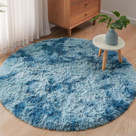 Tappeto rotondo in peluche per camera da letto, soggiorno, moderno, morbido e soffice, blu pavone, diametro: 80 cm. (1/5)