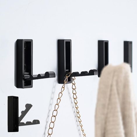 Crochets muraux pliables noirs robustes pour accrocher manteaux serviettes et sacs dans salle de bain et entree