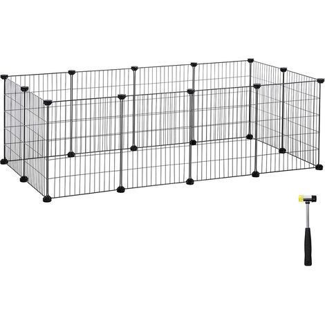 Enclos modulable, Clôture pour Petits Animaux, Cage pour Hamsters, Lapins, Cochon d’Inde, Maille métallique, avec maillet et Serre-câbles, Usage intérieur, Noir (1/5)