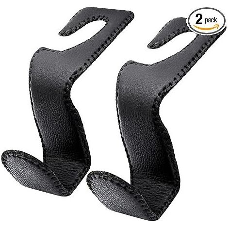 Autohaken für Handtaschen und Taschen, 2 Stück Autositzhaken für Einkaufstaschen, lederbezogener Metall-Handtaschenhalter fürs Auto (1/5)