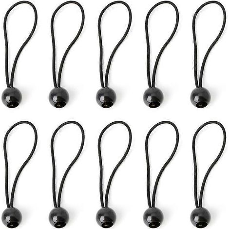 10 schwarze elastische Kordeln mit Schlaufe, Anhängerbefestigungen, Rucksackgurte, Zubehör für Outdoor-Werkzeuge, 10er-Packung, 20 cm, Kugelverschluss-Gummibänder.