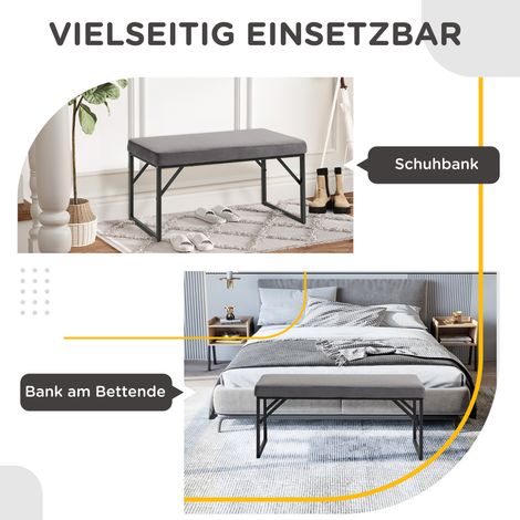 Banc à chaussures avec coussin épais, assise rembourrée gris foncé et noir, banc d'entrée pratique avec coussin intégré (1/4)