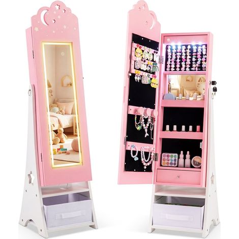 Mobiletto portagioie per bambini con specchio e illuminazione a LED