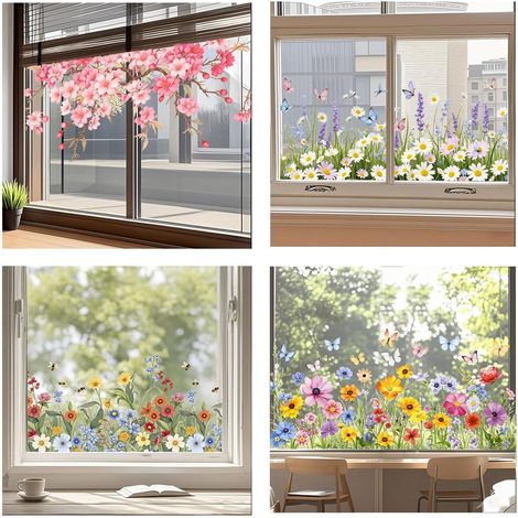 Lot de 4 Stickers Fenêtre Fleurs – Décoration Vitre Réutilisable (1/5)