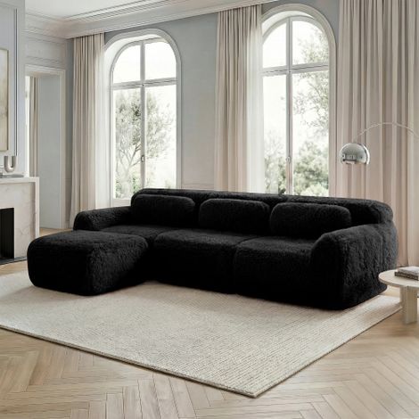 L-förmiges modulares Sofa, Plüschstoff, rahmenloses Tiefsofa, keine Montage, mit Kissen. Weich, hochelastischer Schaumstoff, rutschfester Boden, geeignet für Wohnzimmer, Schlafzimmer, Schwarz
WL