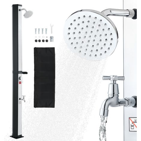 VEVOR Ducha Solar 35 L 195 cm, Ducha Exterior Solar con Grifo y Porta Jabones, Cabezal Giratorio 360° Ajuste de Agua Fría y Caliente Máx. 60 °C, PVC Reforzado, para Piscina Patio Playa, Negro Plateado (1/5)