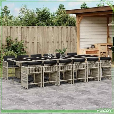 Ensemble à manger de jardin - 3211667 - 12 personnes (12 chaises) - Résine tressée gris clair - Coussins amovibles anthracite (1/5)