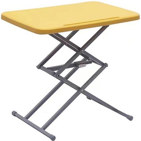 Table pliante multifonction 4 hauteurs réglables, plateau TV rabattable jaune 64x44.5x69cm, sans montage, usage intérieur/extérieur. (1/5)