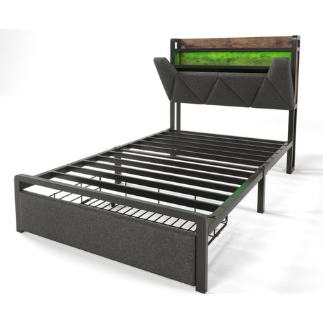 Cama tapizada 90 x 200 cm gris con cabecero con almacenaje LED USB-C y cajones HOMVRA (1/5)
