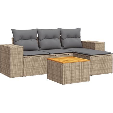 Set Divano da Giardino 5 pz Salotto da Giardino con Cuscini Beige in Polyrattan (1/5)