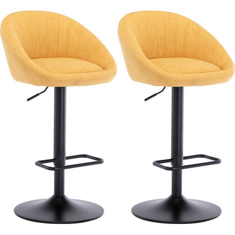 Wahson Tabouret de Bar en Tissu, Chaise de bar Lot de 2 Chaise Haute Cuisine Réglable Tabouret pour Bar/Cuisine, Jaune