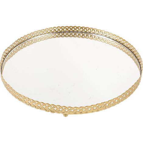 Plateau de Rangement à Bijoux et Parfum en Verre Rond, Plateau Miroir Multifonction pour Maquillage, Salon et Bureau, Porte-Bagues et Coupelle à Bibelots (1/5)