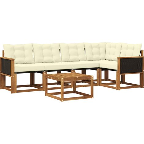 Outdoor Sofa Set with Cushion 6 pcs Natural and Cream vidaXL