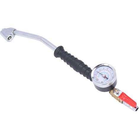 Compresseur pneu avec manomètre tête coudée raccord plastique alliage 30 cm 0-220 psi pour voiture moto vélo entretien (1/5)