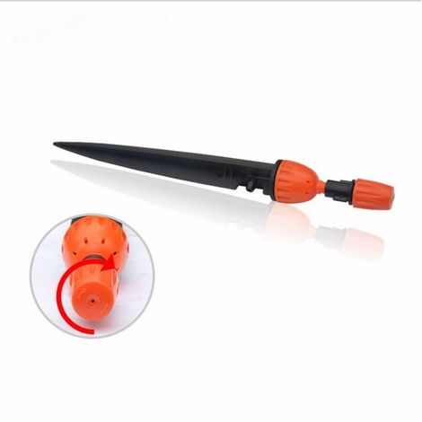 Bocchetta gocciolante a doppio uso, integrata, regolabile e richiudibile, lunga circa 21 cm, in plastica, arancione e nera. (1/5)