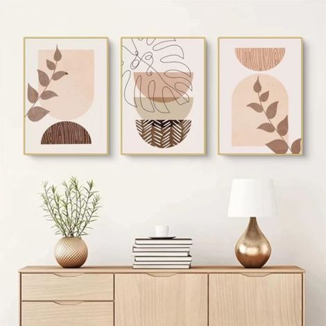 Lot de 3 posters abstraits - Feuilles vertes de qualité supérieure - Peinture sur toile -Sans cadre (40 x 60 cm) (1/4)