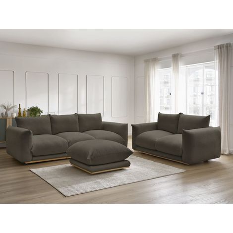 BOBOCHIC - Ensemble canapé droit fixe 3 + 2 places ERNEST tissu bouclette avec pouf Marron (1/5)