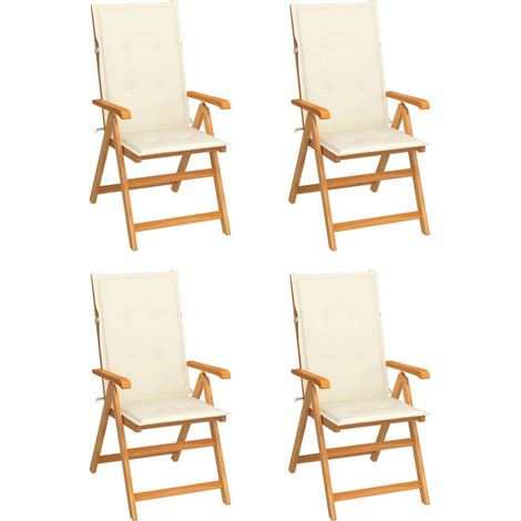 FIMEI Chaises de jardin 4 pcs avec coussins crème Bois de teck massif (1/5)