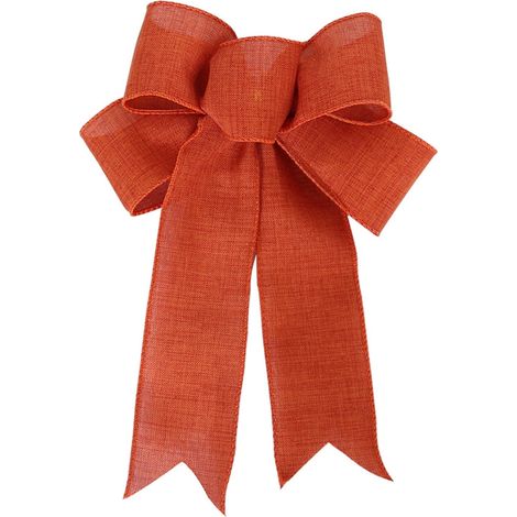 Ribbon Bow - Linen Christmas Bow with Wired Stem - For Wreaths Tree Topper Gift Decoration - 28 cm x 18 cm - 1 Piece