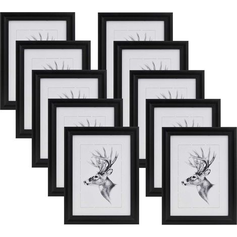 WOLTU Cornici per Foto 21x29.7cm A4 Portafoto da Tavolo da Parete Moderno 10 Pezzi Nero