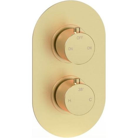 Signature Reflex Thermostatic Round 2 Outlet Concealed Shower Valve Dual Handle - Brushed Brass