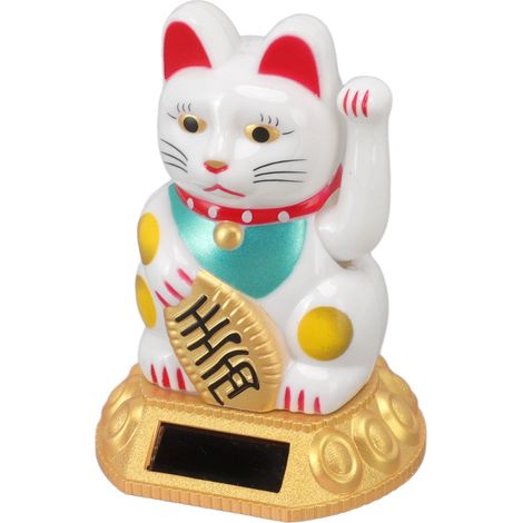 Chat porte-bonheur chinois décoratif à bras agités, statuette lumineuse solaire à induction, figurine blanche pour la maison ou la voiture