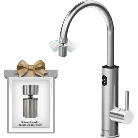 Grifo con calentador de agua, calentamiento instantáneo, caño giratorio de 360°, acabado Brushed Silver Pro, UE (1/2)