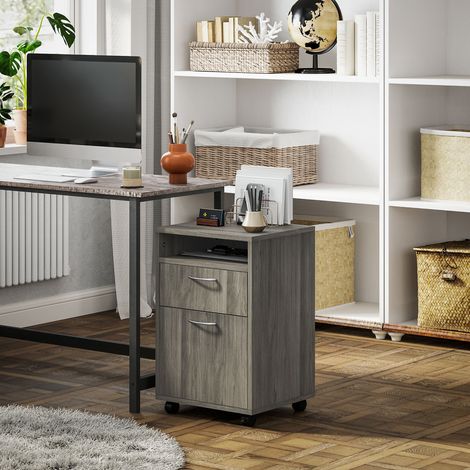 Archivador de oficina con cajón, armario con cerradura, ruedas con freno y estante abierto, unidad de cajones de oficina para formato carta/legal/A4, armario vertical para estudio, 40x35x60 cm, gris (1/5)