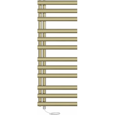 Bathroom Prefilled Electric Heated Towel Rail Oval Column Designer Radiator 1200x450mm Brushed Brass (1/5)