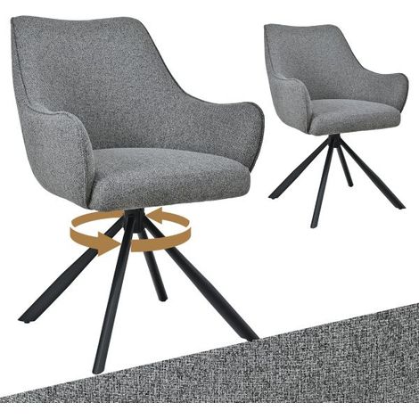 Bon Furni Webstoff Esszimmerstuhl Taubengrau, 2er Set, 360° drehbar, ergonomisch mit Federkern, unsichtbarem Reißverschluss & verstellbaren Füßen
