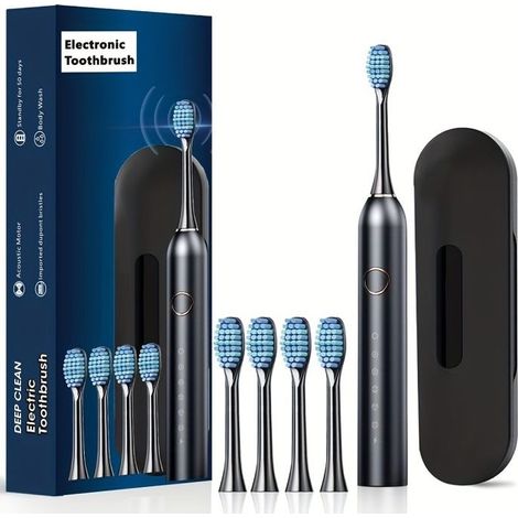 Brosse à dents électrique sonique intelligente Brosse rechargeable blanchissante entièrement automatique pour adulte -noir (1/5)