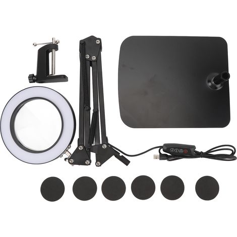 Lampe loupe lumineuse 5X, lampe de bureau 2 en 1 avec bras articulé et support à pince, tête orientable à 360° (1/5)