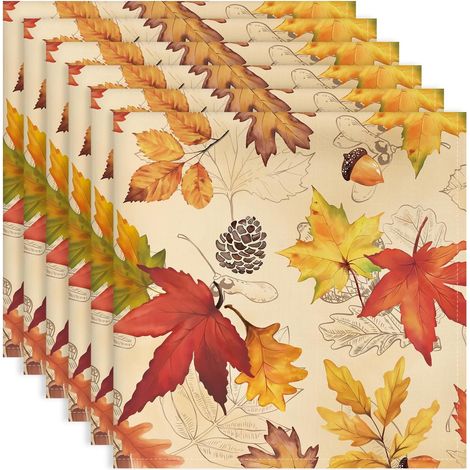 Lot de 6 Serviettes en Coton Motif Feuille D'érable 03