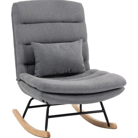 Fauteuil à bascule gris clair avec revêtement effet lin et coussin lombaire (1/5)