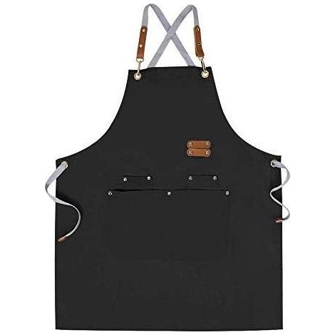 Kochschürze, gekreuzte Schürze für Damen und Herren mit verstellbaren Trägern und großen Taschen, Canvas, Schwarz (1/5)