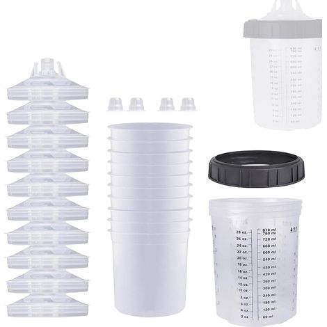 Vaso mezclador de pintura - Vaso transparente para pintura de coche - Pistola pulverizadora de aire - Vasos desechables, Pistolas pulverizadoras de pintura desechables, Vasos mezcladores (1/5)