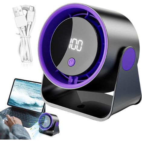 Petit Ventilateur de Bureau - Ventilateur USB Rechargeable Pour Bureau, Souffleur d'Air Portable avec Affichage LED pour Camping-Car, Voiture, Chambre, Camping, Dortoir (1/4)