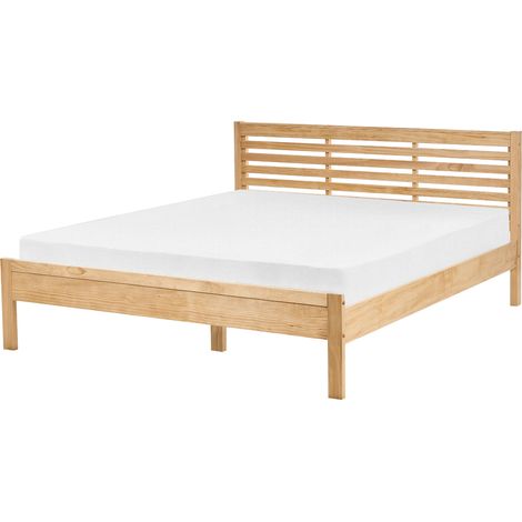 Cama de madera clara 160 x 200 cm cabecero de listones Carnac