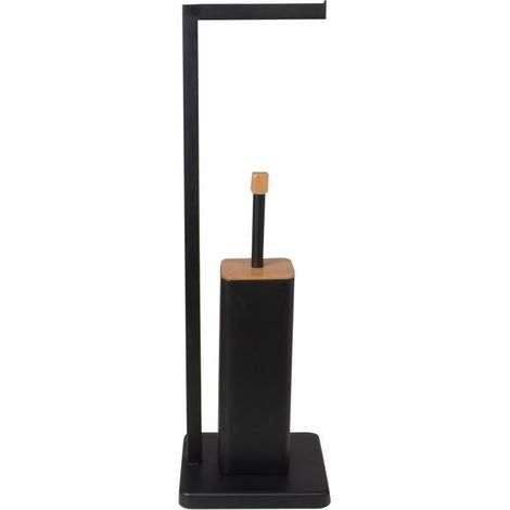 Portarrollos de pie con escobillero - 20x64cm - bambú negro