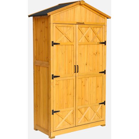 Armadio da giardino in legno di abete con 6 vani portaoggetti, 105x55,5x178,5cm (1/5)