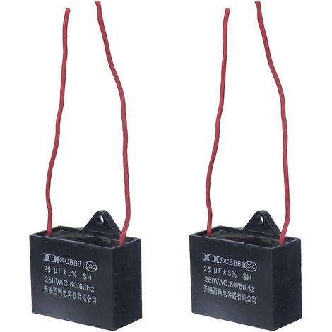 2 Stück Anlaufkondensatoren für Deckenventilatoren, 2-adrig, 25 µF, 14 cm Anschlusskabel, CBB61, 250 V AC