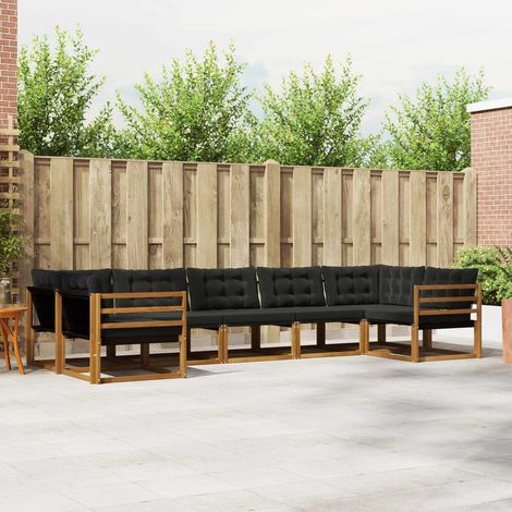 vidaXL Set di divani da esterno con cuscino 7 pcs Naturale e Nero