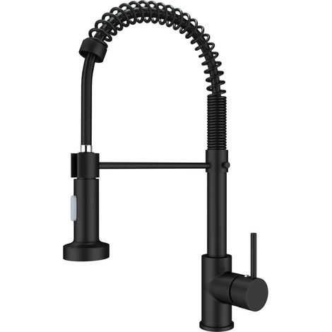 Black Kitchen Sink Tap Kitchen Sink Mixer tap with Solid Brass Commercial Single Handle Single Hole Pull Down Sprayer Swivel Sprayer Mixer Tap Cold and hot Fittings UK Standard (1/5)