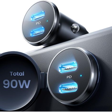 90W Ultra Rapide Allume Cigare USB C【Titanium Durable & 2 Ports PD3.0 】 Chargeur Allume Cigare USB C, Chargeur Voiture Rapide pour Galaxy S25 S24 Ultra iPhone Air 17 16 15 Pro Max Plus iPad (1/5)