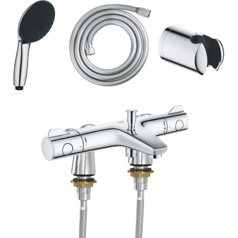 Mitigeur baignoire thermostatique GROHE Precision Trend avec colonnettes Idro'Flex + Douchette 2 jets Start + Flexible + Support (1/4)